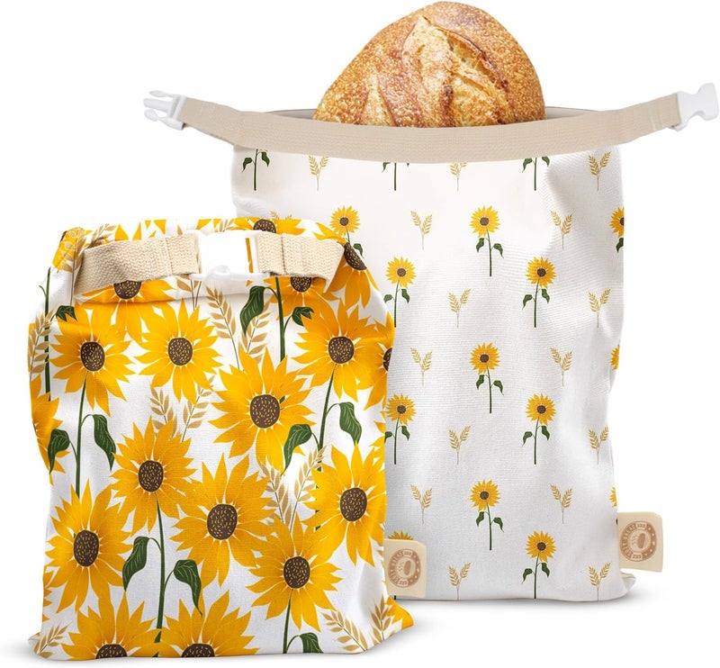 Cozy Bread ® Reusable Bread Bag Set for Home Bakers | USA Brand | Charming Designs (Sunflower) - Image 1
